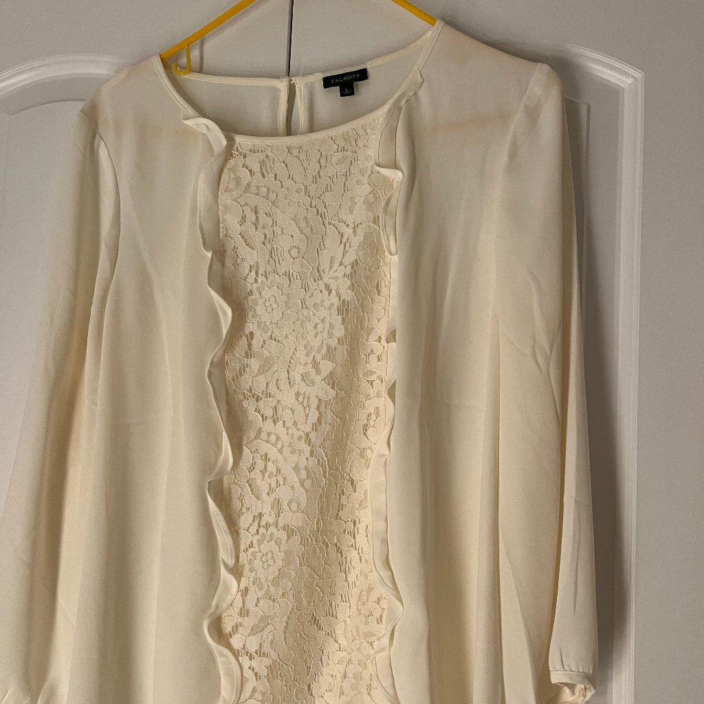 Talbots Long Sleeves Cream Blouse With Ruffles